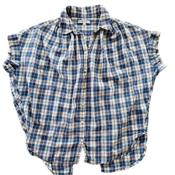 Madewell Central Open-Back Top Size Small Gingham Plaid Blue White - Picture 2 of 7